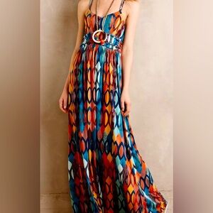 Anthropologie Maeve Sleeveless Noetzi Geometric Jersey Cross Back Maxi Dress ZB2